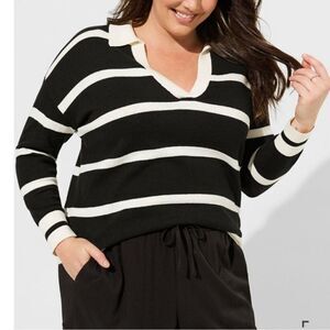 ✨ Torrid Women’s Black & White Striped Collared Sweater 4X NWT
